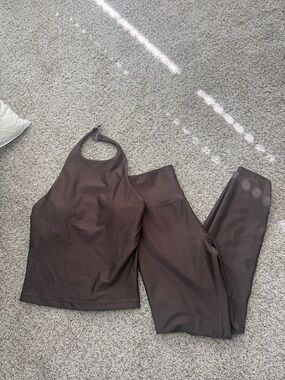 Fashion Nova- Brown Athletic Halter Tank and Leggings Set